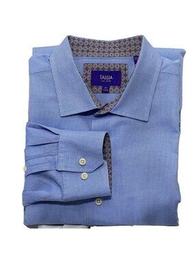 Tallia Mens Blue XL 100% Cotton Long Sleeve Button-Down Shirt With Patterned Col